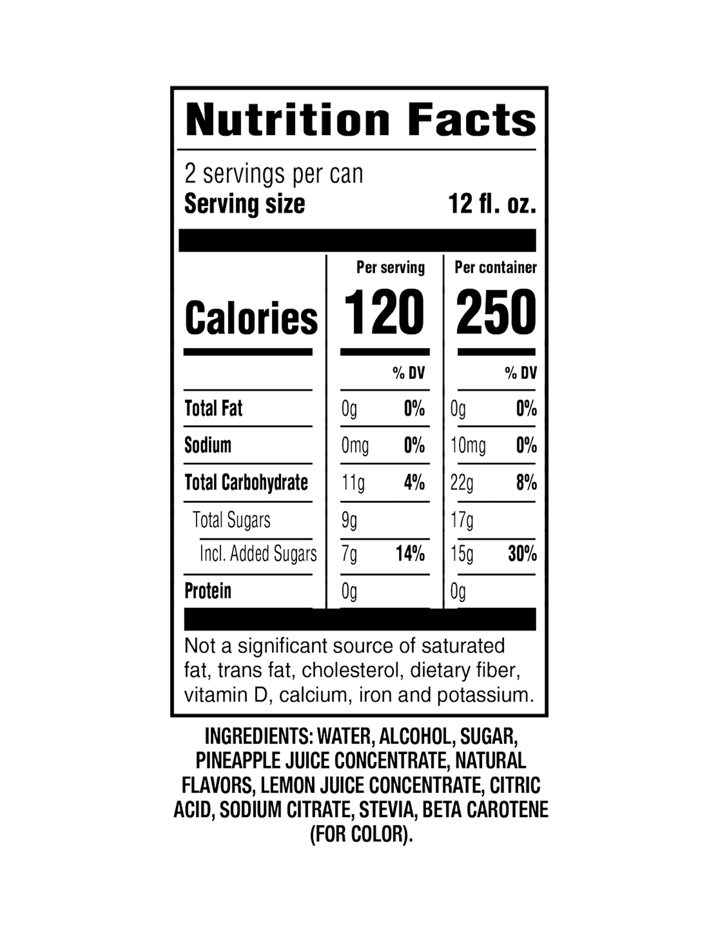 Pineapple happy Thursday Nutrition Facts 24oz